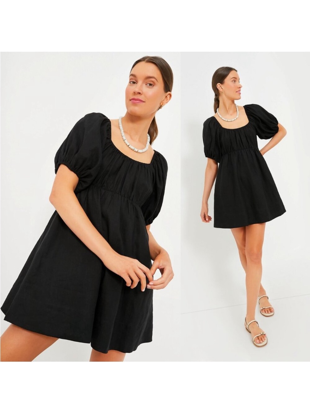 TUCKERNUCK Pomander Place Ares Linen Mini Dress XL Black Babydoll Minimalist 70s